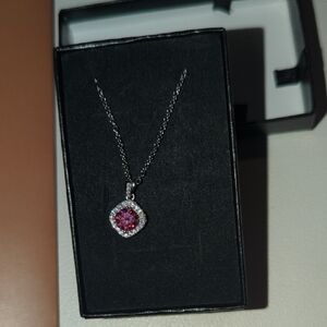 Moissanite Silver Pink Pendant Necklace